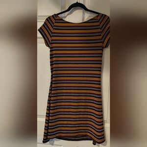 Urban Outfitters Striped Scoop-Neck Mini Dress XL Yellow, Maroon, Black & Gray